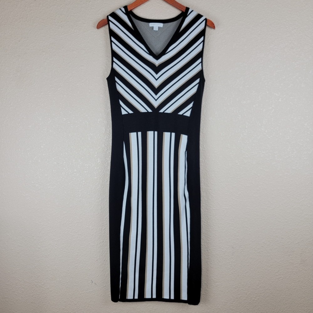 🔥 New York & Company Sleeveless Midi Sweater Dress Black and White striped M